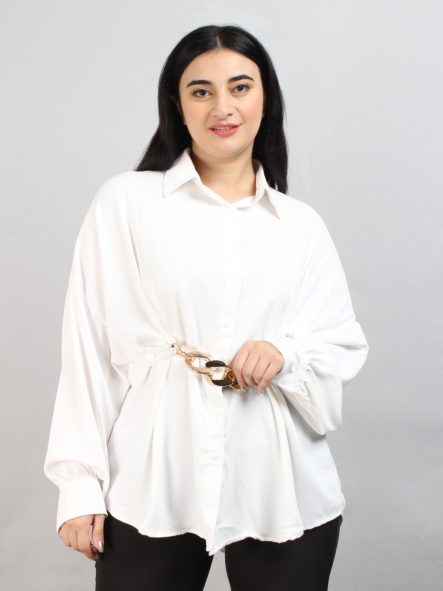 Fancy White Oversized Shirt with Belt