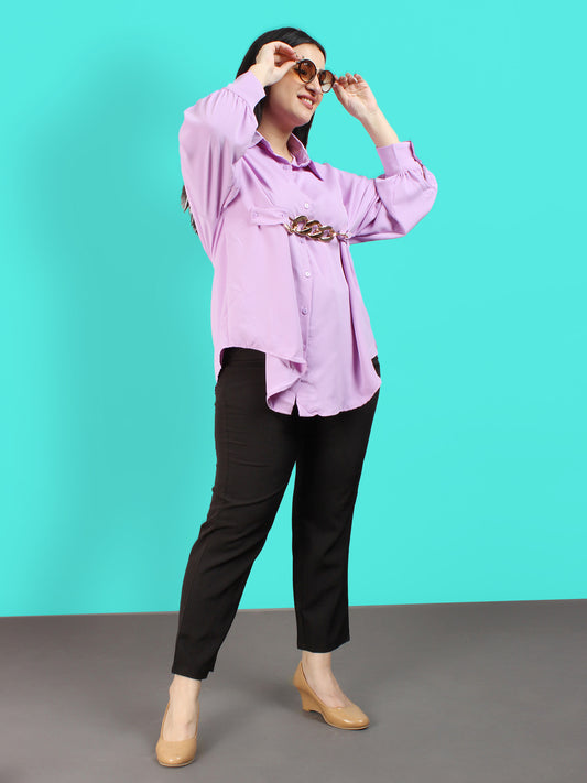 Fancy Lilac Oversized Shirt With Belt