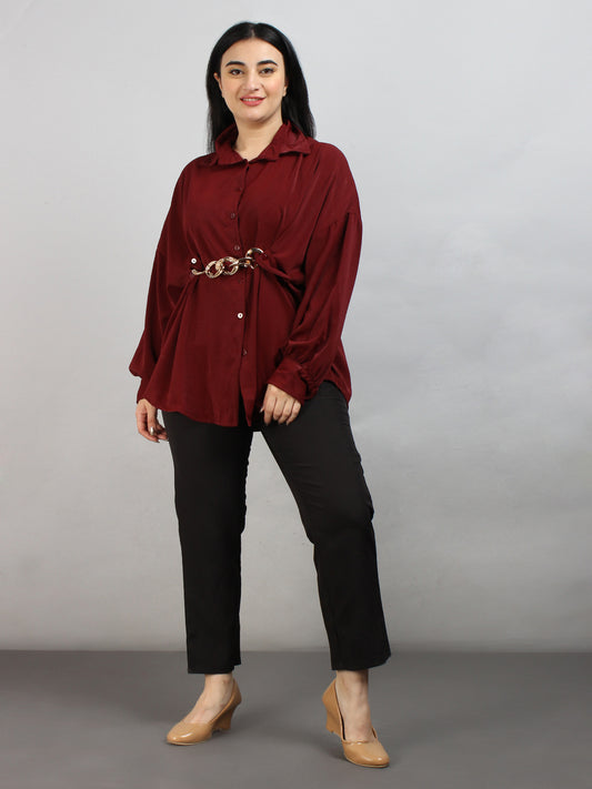 Fancy Ruby Oversized Shirt With Belt