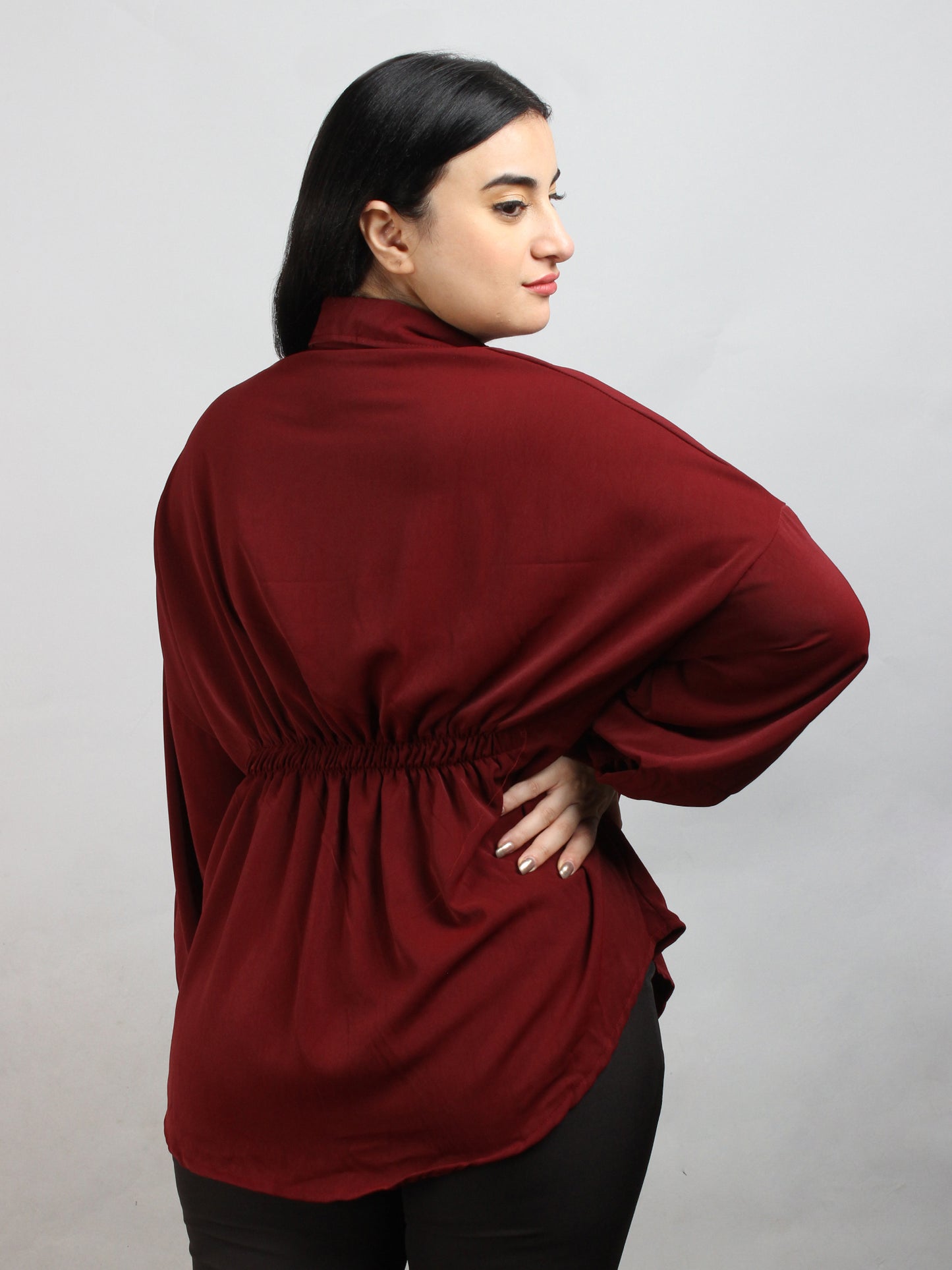 Fancy Ruby Oversized Shirt With Belt