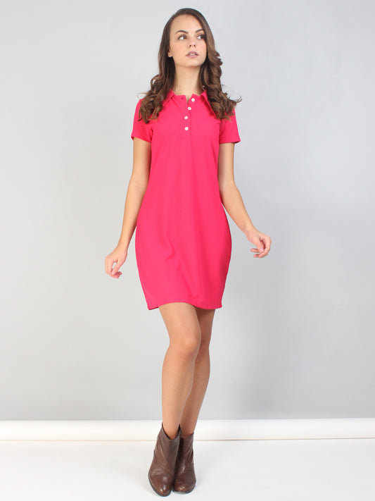 Hot Pink Polo Neck T-Shirt Dress