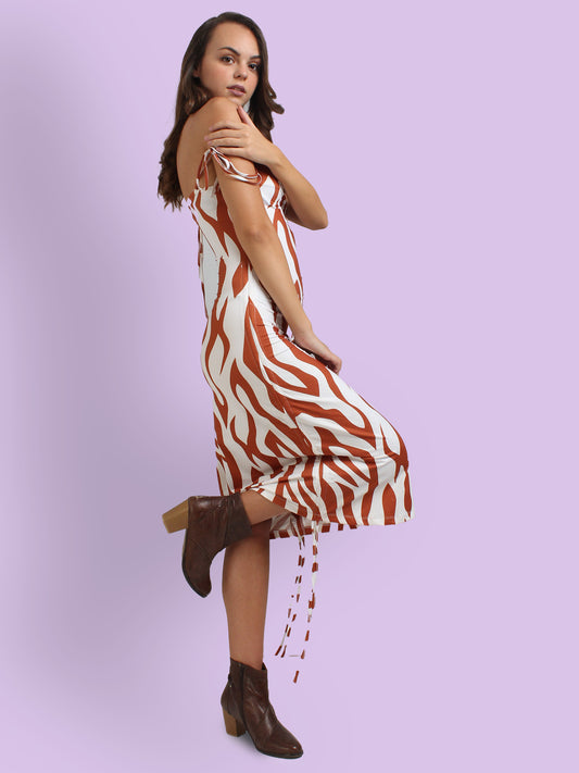 Cowl Neck Ruched Midi Dress