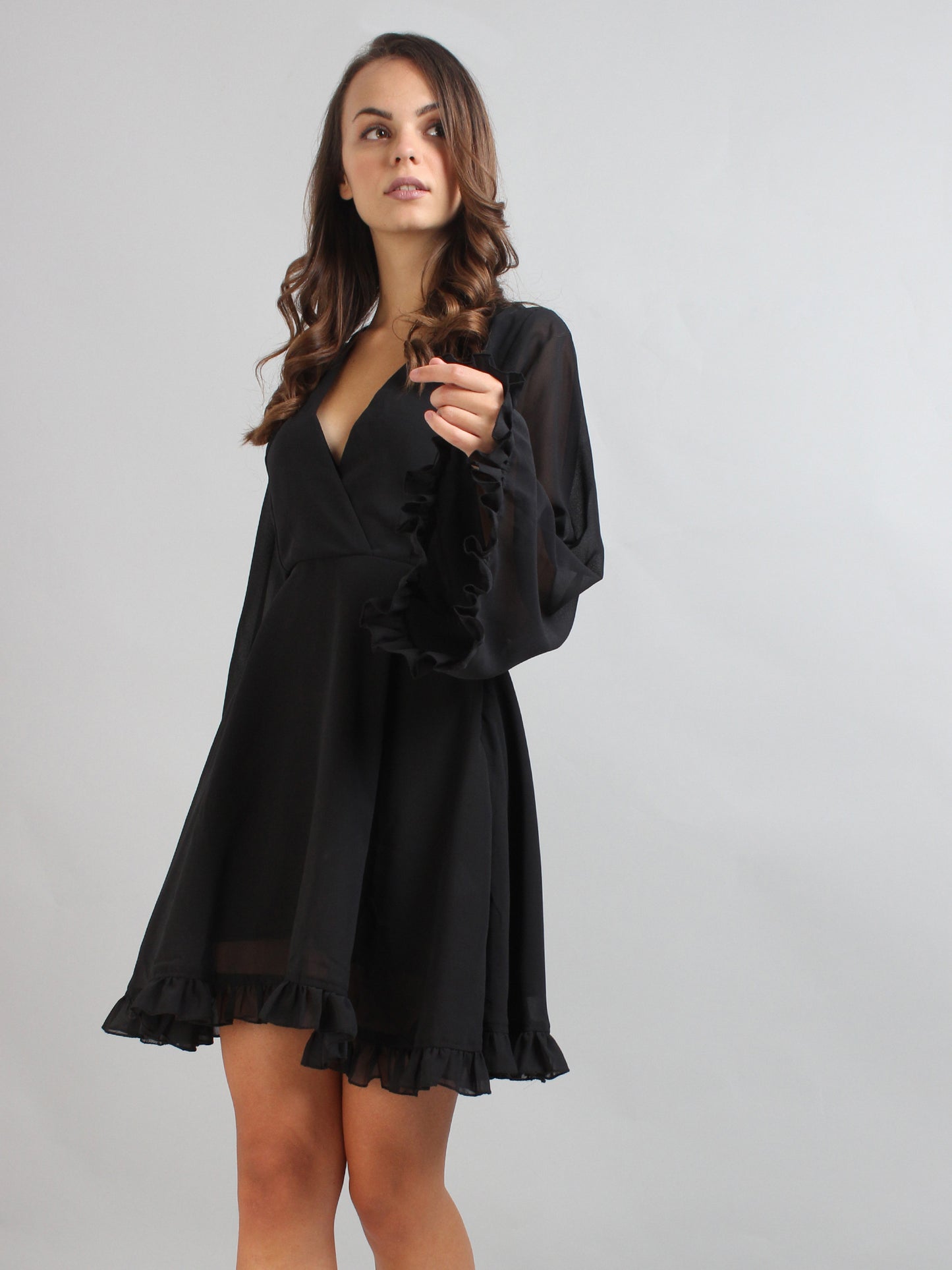 Ruffle Flared Sleeve Skater Dress