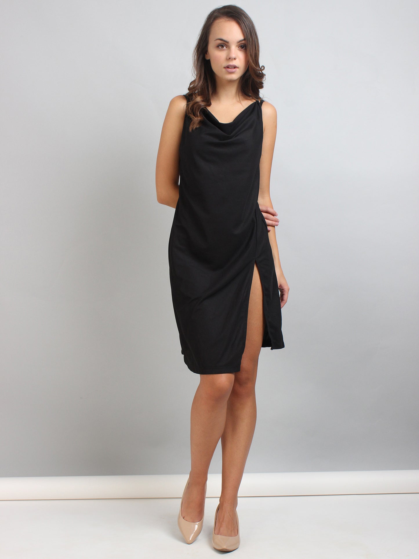 Black Cowl Neck Slip Dress