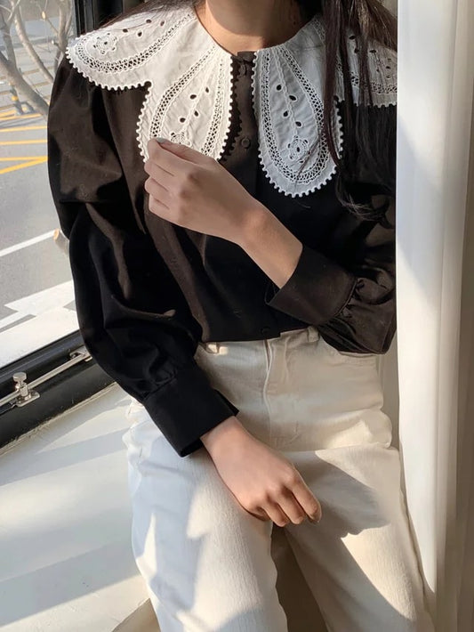 Fiona Peter Pan Collar Blouse (Black)